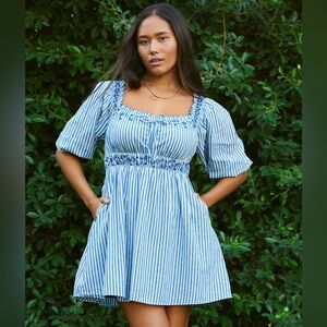 American Eagle Blue Striped Women's Summer Dress Medium